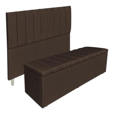 Imagem de Kit Cabeceira e Calçadeira Recamier Baú Casal 1,40m Holanda Suede - Pa