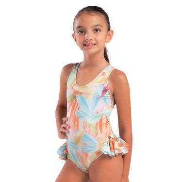 Imagem de Maiô Infantil Praia She Babados Estampado Diversas Cores, Off white, 1
