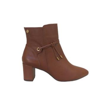 Imagem de Bota Feminina Couro Caramelo Cano Curto Salto Grosso Confort - 365 Sof