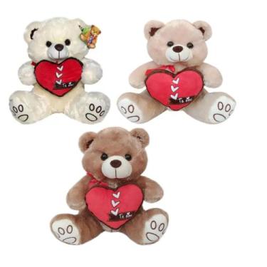 Imagem de Urso de Pelúcia Com Coração Te amo 30Cm FE7112 - Fizzy, Creme