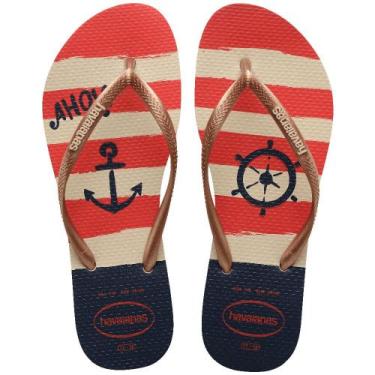 Imagem de Chinelo havaianas feminino slim nautical 4137125, Bege pal, Rose gold,