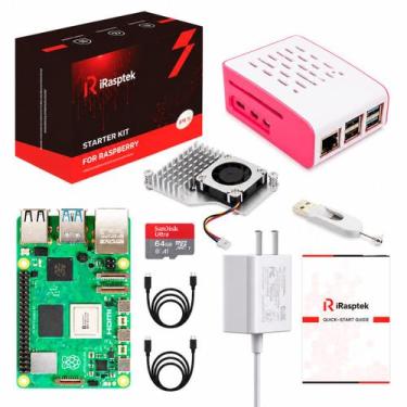 Imagem de Kit Raspberry Pi5 4gb 64bit 5.0v Case Cooler CartãoSD 64GB Pi5 4GB Ras