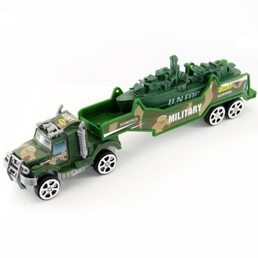 Imagem de Brinquedo Infantil Carreta a Fricção Militar com Caminhão de Carga e Navio Camuflado Ve...