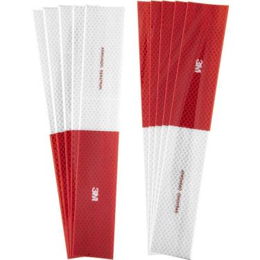 Imagem de Faixas Refletivas Autoadesivas para Lateral e Traseira de Caminhões e Ônibus 305mm X 50mm Branco e Vermelho Conjunto