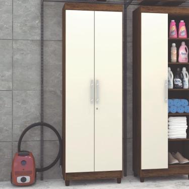 Imagem de Armário Multiuso Line 2 Portas com Chave 5 Prateleiras MDP 60cm Imbuia Champagne Vila Rica