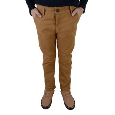 Imagem de Calça Sarja Infantil Masculina KingJoe Sarja Slim Marrom Ocre CL0011 -