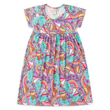 Imagem de Vestido Verão Menina Lilás com Manga Arco-Íris e Doces - Molekada, 6