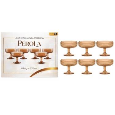 Imagem de Jogo de Taças para Sobremesa Pérola Âmbar 6 Peças 310ml Vidro Mesa Pos