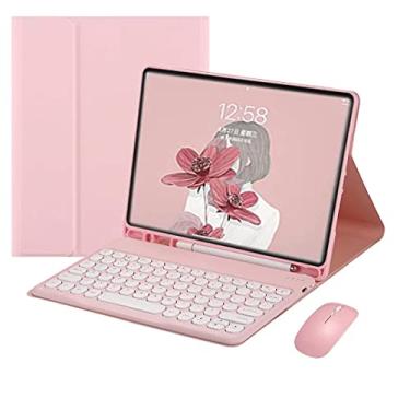 Imagem de Estojo de teclado para iPad 9ª/8ª/7ª geração, teclado para iPad 10.2'' com mouse Teclado redondo bonito destacável com porta-lápis (iPad 9/iPad 8/iPad 7(10.2 inch), Rosa)