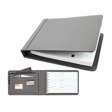 Imagem de 2Fold Supply Business Check Binder 7 anéis para cheques de tamanho comercial de 3 anos com estojo extra para cartão de visita - Carteira de fichário de livro de cheques de luxo com 7 anéis de couro PU