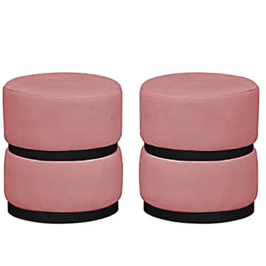 Imagem de 02 Puff Decorativo Luxo Para Sala Kiev Preto Assento Veludo Rosê - Folk Móveis
