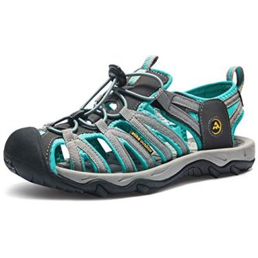 Imagem de atika Women Athletic Outdoor Sandal, Closed Toe Lightweight Walking Water Shoes, Summer Sport Hiking Sandals, Athena Grey & Emerald, 8