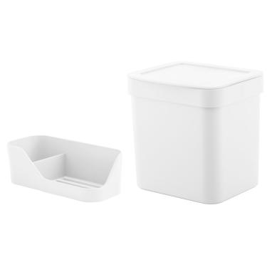 Imagem de Kit Lixeira 4,7 Litros Cesto De Lixo Organizador Pia Porta Detergente Esponja Branco - Ou