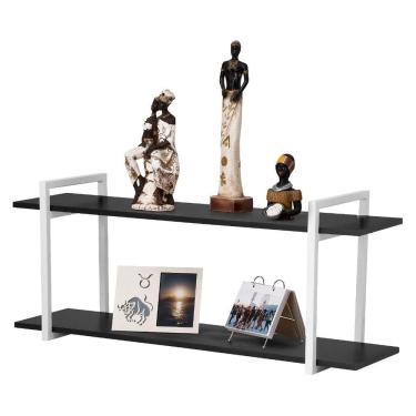 Imagem de Nicho Sala e Quarto Branco Com Prateleiras Preto 60cm