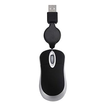 Imagem de Carhar Mouse fio USB retrátil cabo pequeno mouse 1600 DPI óptico compacto mouse de viagem para Windows 98 2000 XP Vista Ve (preto)