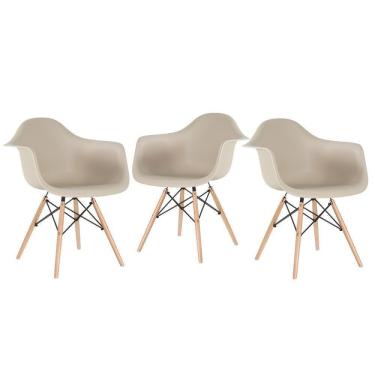 Imagem de Kit 3 Cadeiras Charles Eames Eiffel Daw Com Braços E Pés De Madeira Clara Nude
