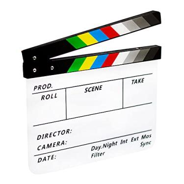 Imagem de Claquete de Cinema Profissional 30x24cm – Acrílico Branco com Barra Colorida e Ímã – Ideal para Vídeos, Gravações e Produções Audiovisuais – Modelo CPG-01 Sou Foto