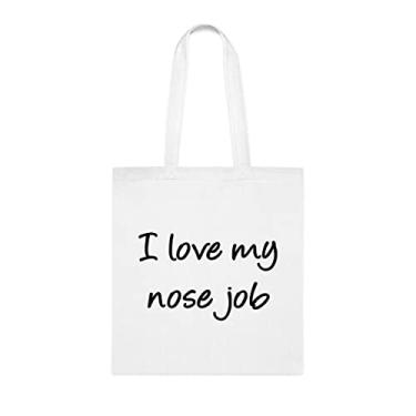 Imagem de Sacola I Love My Nose Job, presente divertido, bolsa de ombro, bolsas reutilizáveis, ideia de de Natal, Branco