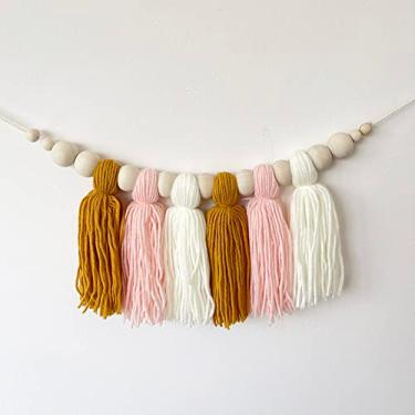 Imagem de 1 peça decoração de guirlanda de borla de algodão boho com miçangas de madeira decoração de berçário para tenda de quarto de crianças pendurada adereços de fotos, 04, laranja