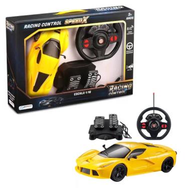 Imagem de Brinquedo Carrinho Radio Controle com Volante e Pedal Racing Control Speed X Com Luz Amarelo Multikids - BR1143