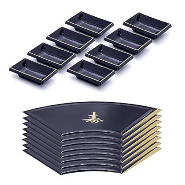 Imagem de Kit Japonês Oriental Com 8 Prato Leque 8 Molheira Preto