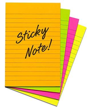 Imagem de Emraw Sticky Notes Stick It Stickies, forrado médio 10 cm x 15 cm retangular neon colorido brilhante removível bloco de notas para escritório, casa, escola – pacote com 4 blocos