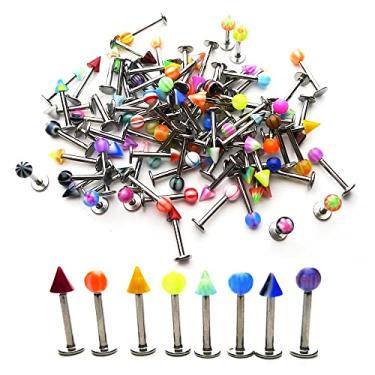 Imagem de Groupcow 100 peças de aço inoxidável labret lábio anel piercing corporal, barra de joias, bola