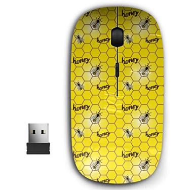 Imagem de Mouse sem fio USB ergonômico portátil 2,4 G para PC, laptop, computador, notebook com nano receptor (abelhas em favo de mel)