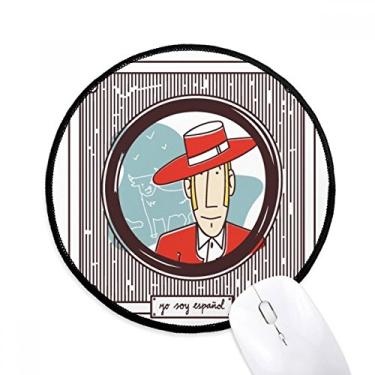 Imagem de Tapete de mouse vermelho com ilustração espanhola para escritório tapete redondo para computador