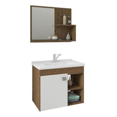 Imagem de Gabinete Bia Mgm 55cm Para Banheiro Com Espelheira - Amêndoa/Branco