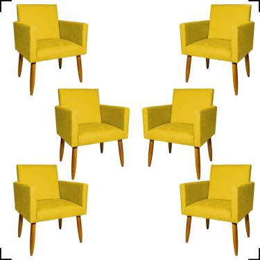 Imagem de Kit 6 Poltronas Para Sala, Recepção, Consultório, Escritório E Manicure Decorativas Cadeiras Reforçadas Com Tecido Suede De Cores Variadas Pé Castanho - Clique & Decore