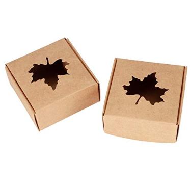 Imagem de 50 pçs caixa de papelão dobrável folha de bordo padrão caixa de embalagem de papel kraft pequena caixa de embrulho para presente artesanal lembrancinha para festa de casamento