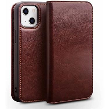 Imagem de EIDKGD Capa carteira para iPhone 14 Plus, capa de telefone tipo carteira de couro genuíno com slots de cartão Kickstand Folio Cover Case para iPhone 14 Plus 6,7 polegadas 2022 (Cor: marrom)