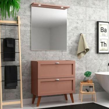 Imagem de Gabinete Para Banheiro Com Espelheira 80cm Retro Mdf Salmao Milano - O