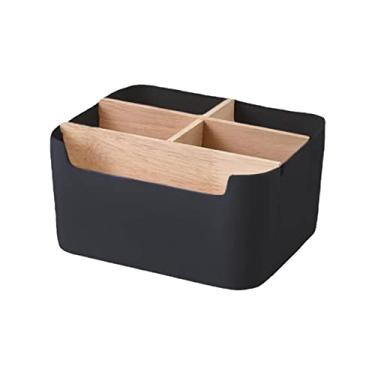 Imagem de Organizador de maquiagem, mesa, lápis, cartão, caixa, recipiente, recipiente, portátil, economizador de espaço, cosmético, controle remoto, para, quadrado preto