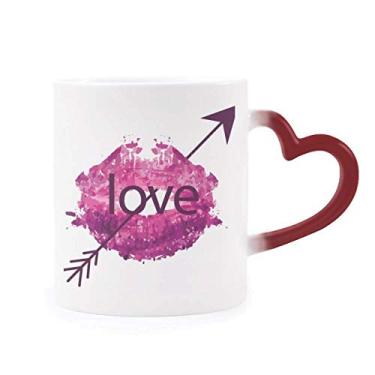 Imagem de Dia dos Namorados Rosa Lip Love Arrow Caneca sensível ao calor Caneca vermelha muda de cor grés