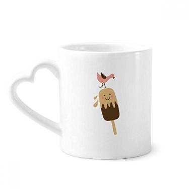 Imagem de Caneca de sorvete de chocolate com rosto de sorvete de pássaro de cerâmica copo de coração de vidro