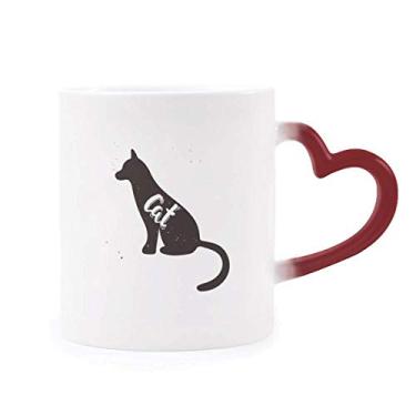 Imagem de Caneca de gato preto e branco Animal sensível ao calor Caneca vermelha muda de cor