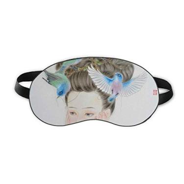 Imagem de Pretty Girl Blue Bird Pintura chinesa Sleep Eye Shield Soft Night Blinfold Shade Cover