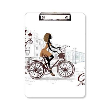 Imagem de Bicycle Lady France Estampa Ilustração Prancheta Pasta Bloco de Escrita Placa de Apoio A4