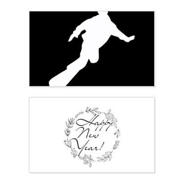 Imagem de Skateboarding Sport Black Outline New Year Festival Cartão de felicitações Bless Message Present