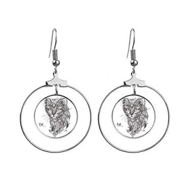 Imagem de Brinco de gato com pintura humana silenciosa para bebês pendentes argola joia círculo gota