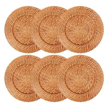 Imagem de Kit 06 Sousplat Redondos em Rattan e Bambu 32cm Vietnã Artesanal Rústico Mesa Posta