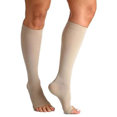 Imagem de Meia 3/4 Panturrilha 863A Premium 30-40 Mmhg Ponteira Aberta Sigvaris Grande Longa Bege