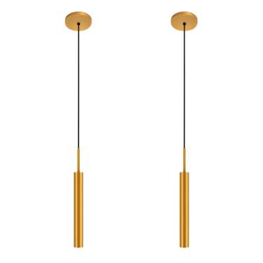 Imagem de Kit 2 Pendentes Luminária Teto Tubo Sala Quarto Dourado 40cm