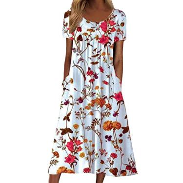 Imagem de Vestidos plus size para mulheres boho floral estampado vestido longo manga curta vestido casual solto vestido maxi vestido vintage (Z1-Red, XXL)