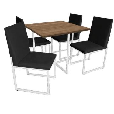 Imagem de Kit Mesa De Jantar Thales Com 4 Cadeiras Sttan Ferro Branco Tampo Cara