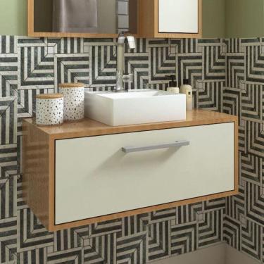 Imagem de Gabinete Suspenso para Banheiro 80cm 1 Porta Basculante Alice Mel/Arenas