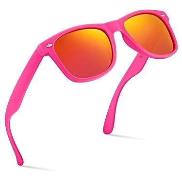 Imagem de Óculos de sol retrô polarizados para homens e mulheres – Óculos de sol clássicos com proteção UV, Matte Hot Pink | Revo Red, One size fits most