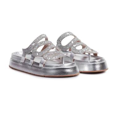 Imagem de Sandália Plataforma Flat Feminina Pedrarias Chatons Moda Casual Passeio Dia a Dia Mulher Elegante